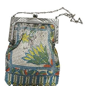 Whiting & Davis Vintage Mesh Evening Bag with Floral Design Antique